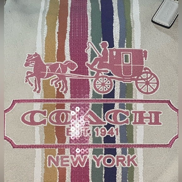 Coach Poppy 19615 Placed Legacy Stripe Tote! VINTAGE AND RARE🔥 canvas/leather - Picture 3 of 15